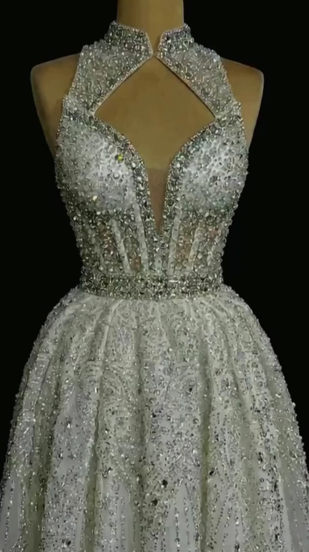 G21-323 Ivory Ball Gown Crystal Beaded Glitter Tulle Wedding Dress