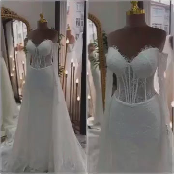 G21-823 | Ivory Sweetheart Illusion Corset Bodice A-Line Wedding Dress with Tulle Skirt