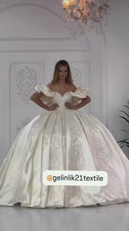 G21-356 Ivory Ball Gown Bow Satin Satin Wedding Dress