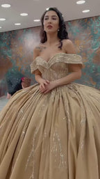 G21-NS-369 Champagne Ball Gown Beaded Satin Engagement Dress