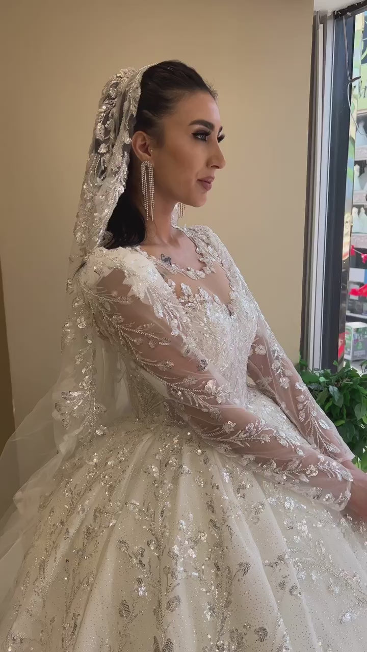 G21-106A - Ivory Beaded Lace Ball Gown Wedding Dress