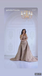 G21-077 Mocha Sheath Lace Engagement Dress with Off-Shoulder