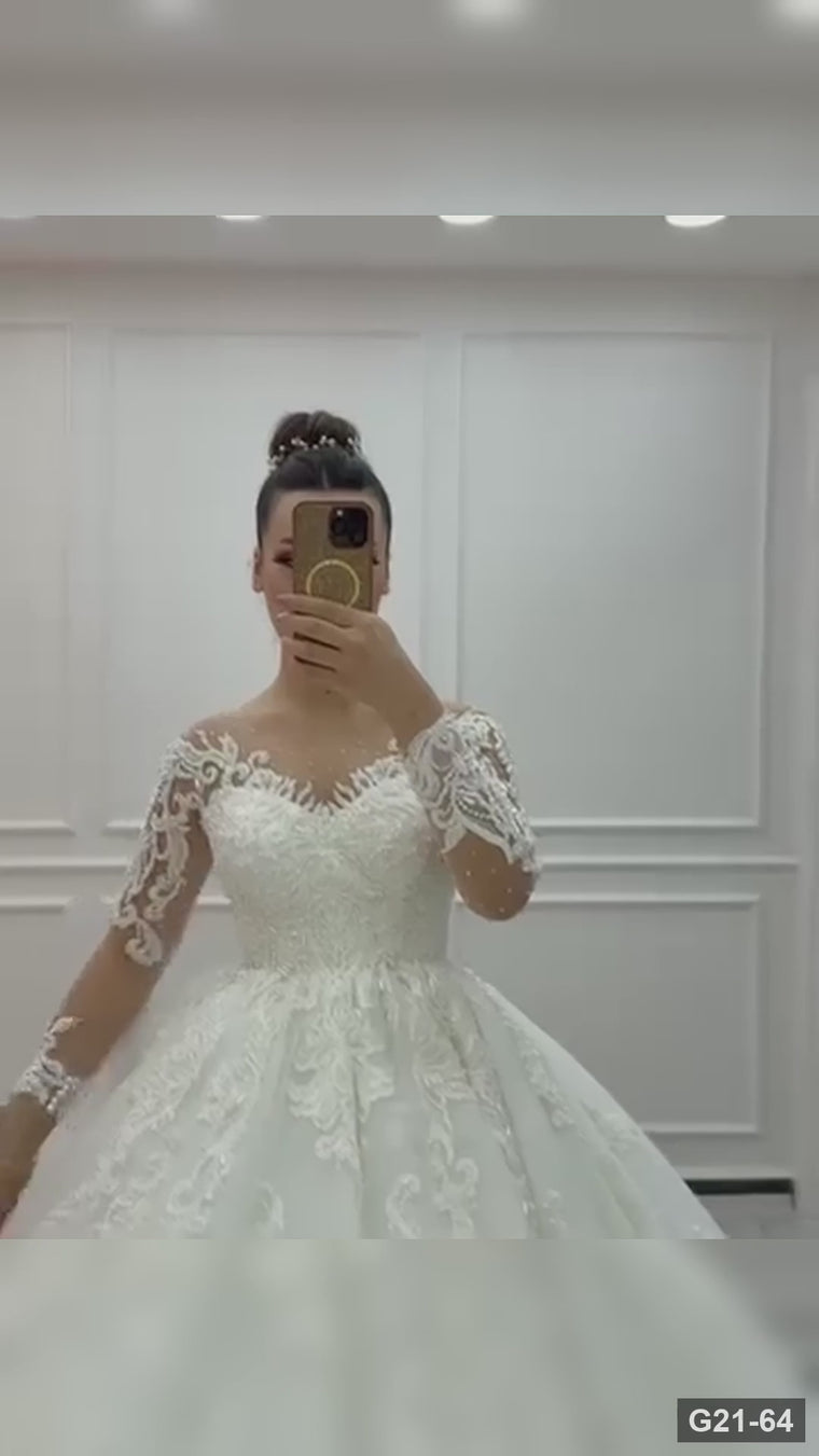 G21-064 Fildişi Prenses Model Dantel gelinlik ve Şapel Kuyruk - closer look