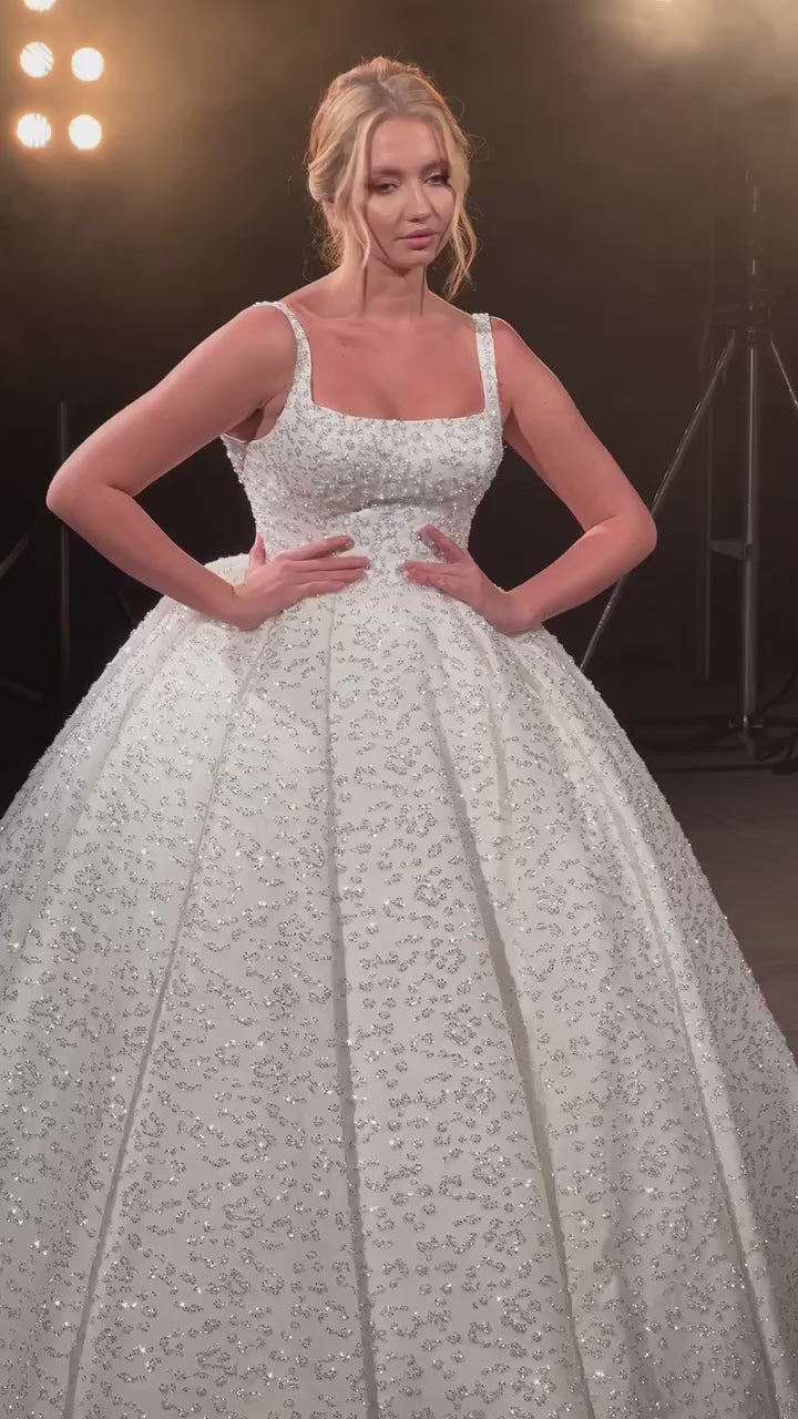 G21-136A - Soft Ivory Beaded Lace Ball Gown Wedding Dress - closer look