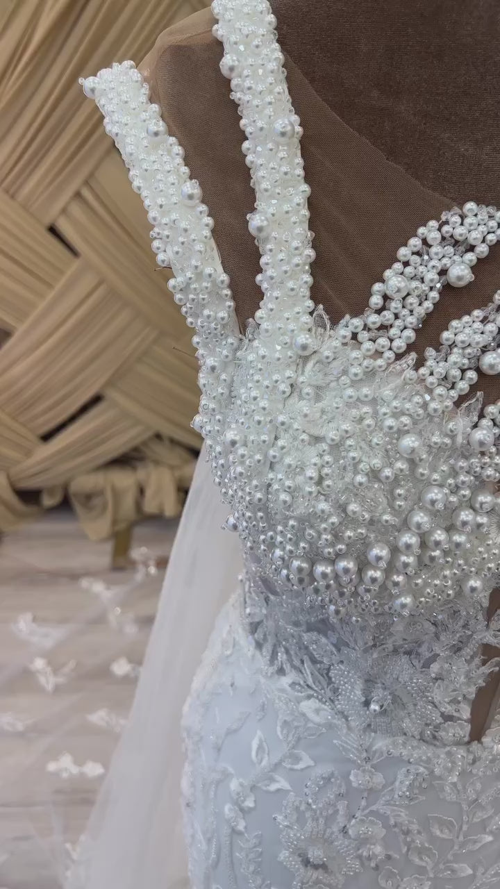 G21-116A - Soft Ivory Beaded Lace Ball Gown Wedding Dress