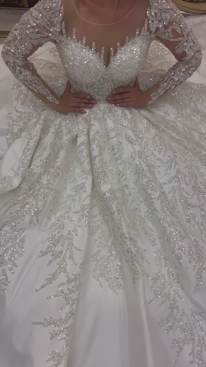 G21-089A - Soft Ivory Embellished Ball Gown Wedding Dress - closer look