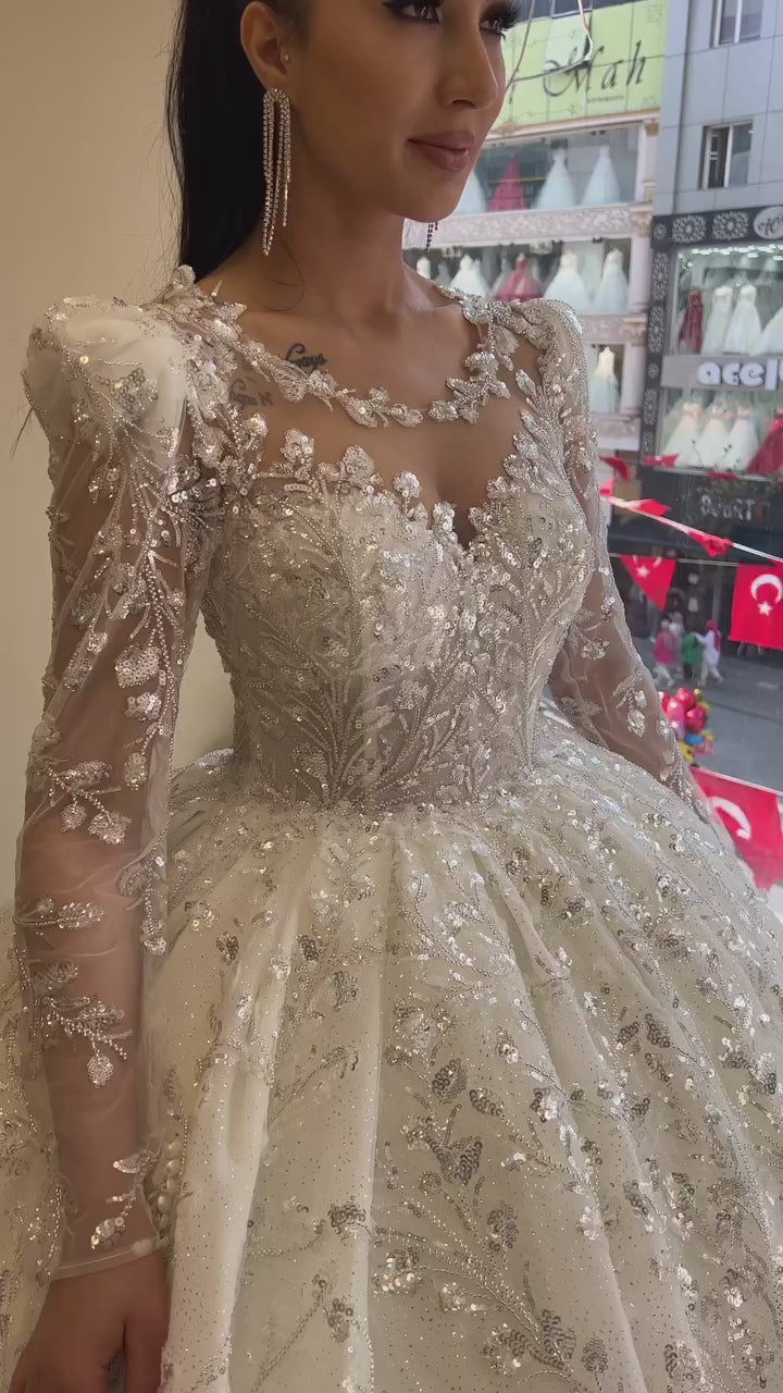 G21-110A - Ivory Beaded Lace Ball Gown Wedding Dress