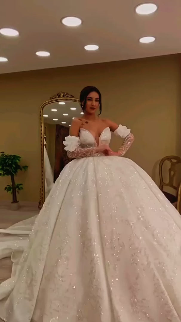 G21-391 Ivory Ball Gown Bow Beaded Tulle Wedding Dress
