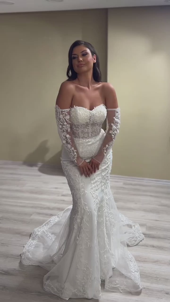 G21-088A - Soft Ivory Beaded Lace Ball Gown Wedding Dress - closer look
