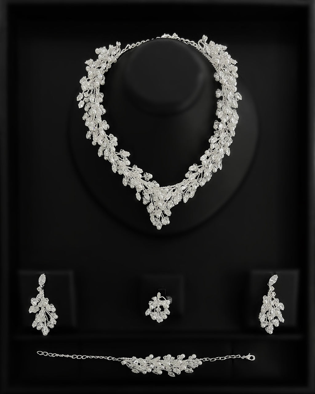 NNC-029 | Unea Zircon Stone & Κρύσταλλο Bead μαργαριτάρι Detail Set Necklace