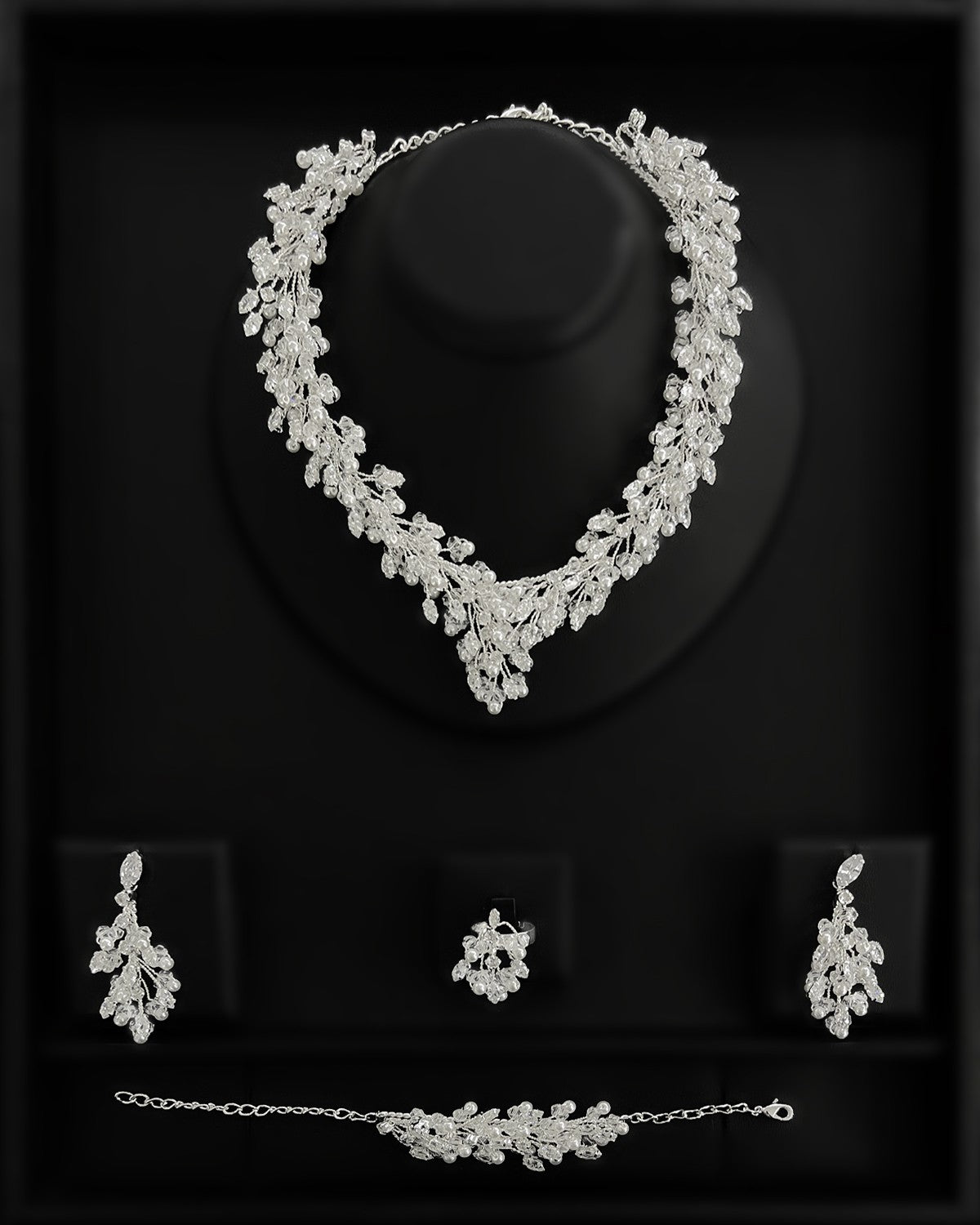 NNC-029 | Unea Zircon Stone & Κρύσταλλο Bead μαργαριτάρι Detail Set Necklace