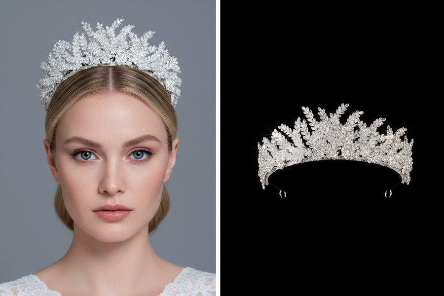 NNC-077 | EWZITA-GETA | Ewel Large Zircon Křišťál Svatební Crown